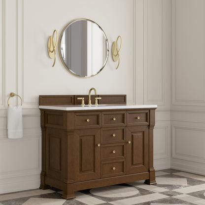 Renovate for Less Atlanta Brookfield 48" Single Vanity, Honey Oak,  w/ 3 CM White Zeus Silestone Top