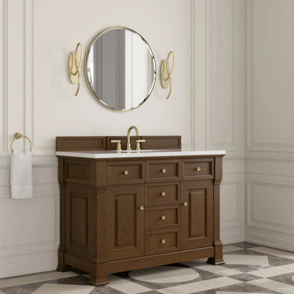 Brookfield 48" Single Vanity, Honey Oak,  w/ 3 CM White Zeus Silestone Top