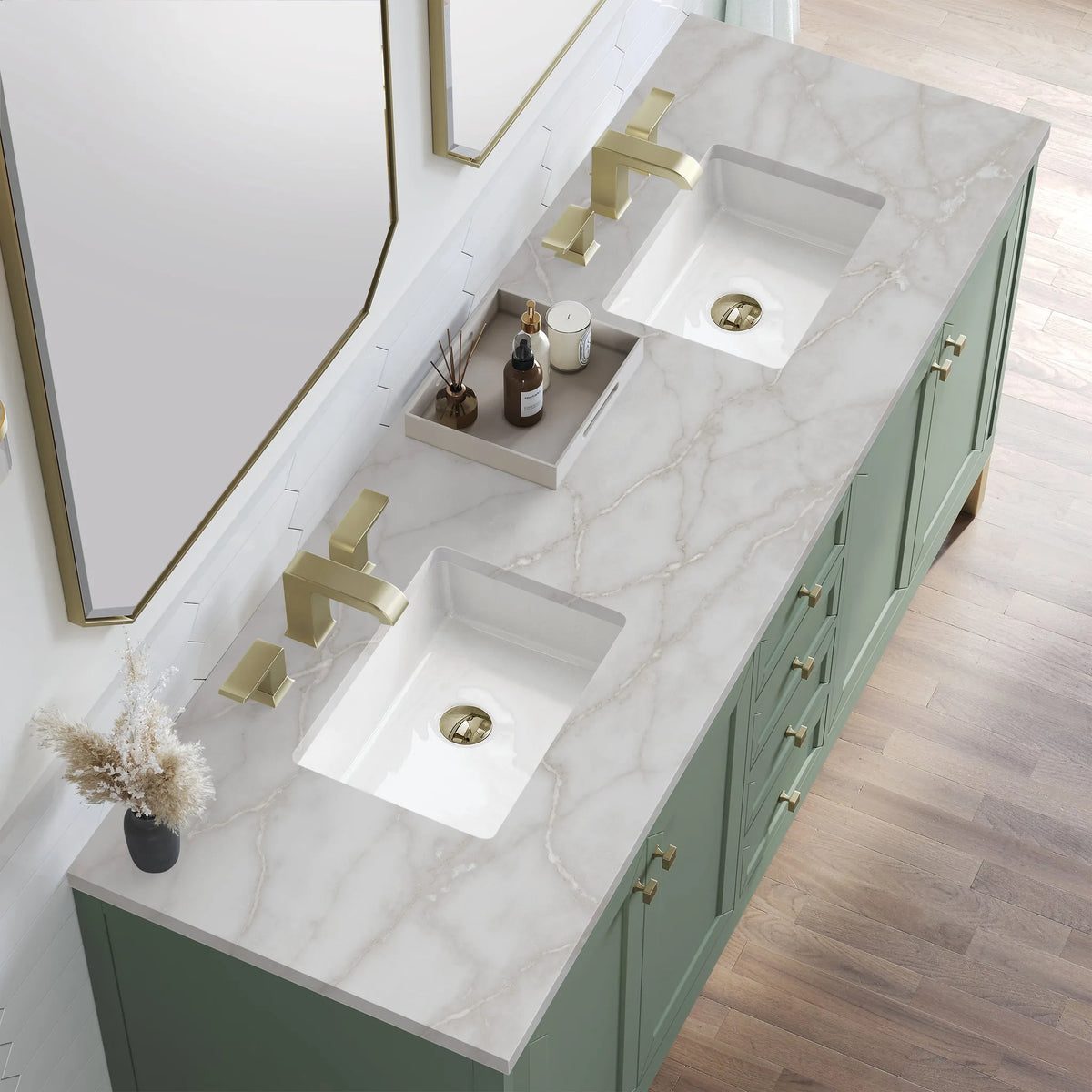 Chicago 72" Double Vanity, Smokey Celadon, w/ 3 CM Victorian Silver Silestone® Top