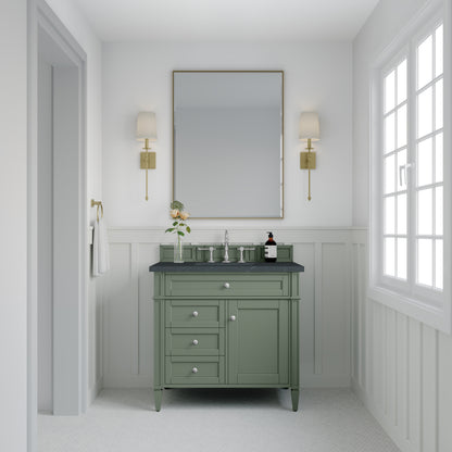 Renovate for Less Atlanta Brittany 36" Single Vanity, Smokey Celadon w/ 3 CM Charcoal Soapstone Top