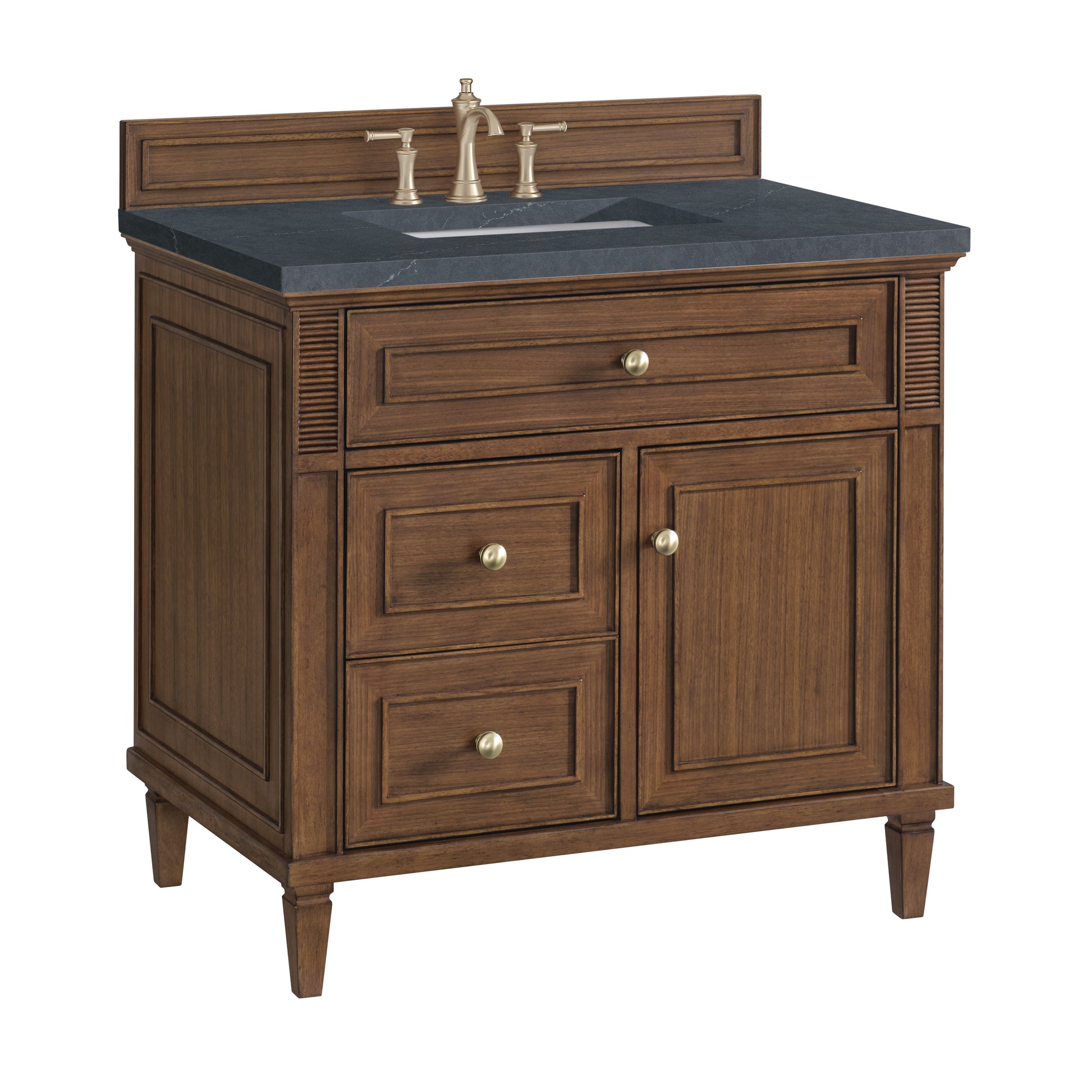 Renovate for Less Atlanta Lorelai 36" Single Vanity, Mid-Century Walnut w/ 3 CM Charcoal Soapstone Silestone Top