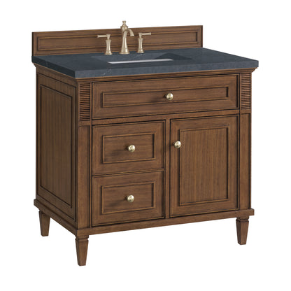 Renovate for Less Atlanta Lorelai 36" Single Vanity, Mid-Century Walnut w/ 3 CM Charcoal Soapstone Silestone Top