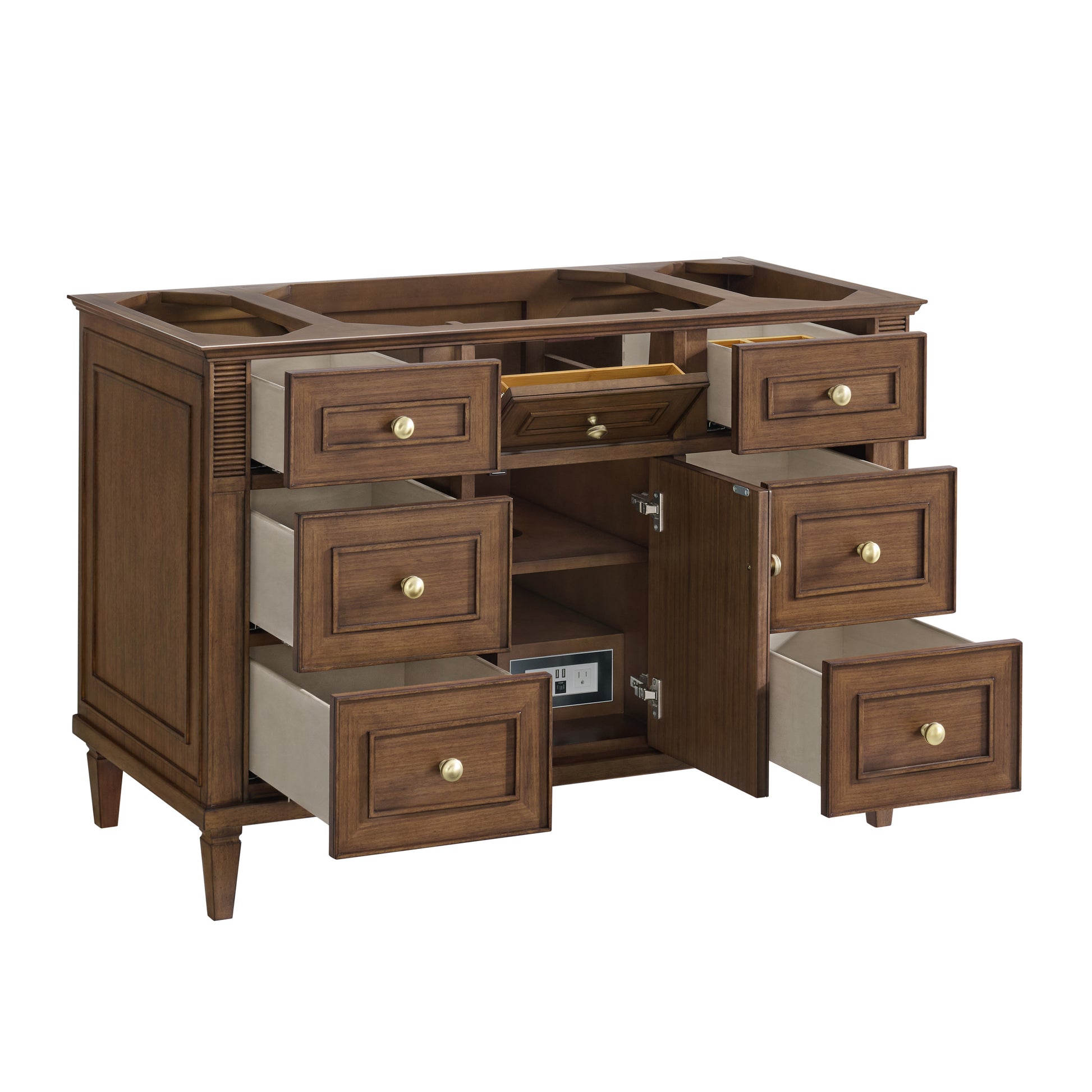 Renovate for Less Atlanta Lorelai 48" Single Vanity, Mid-Century Walnut w/ 3 CM Carrara White Marble Top
