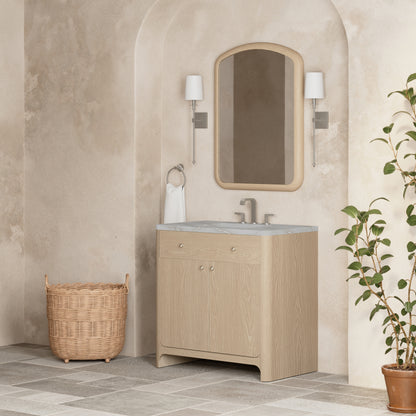 Renovate for Less Atlanta Gracyn 36" Single Vanity, Coastal Driftwood, w/ 3 CM Victorian Silver Quartz Widespread Top