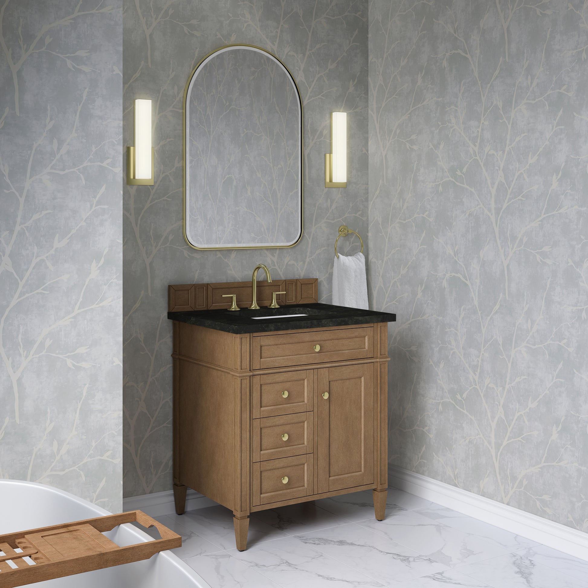 Renovate for Less Atlanta Brittany 30" Single Vanity, Pecan w/ 3 CM Phantome Eclos Top