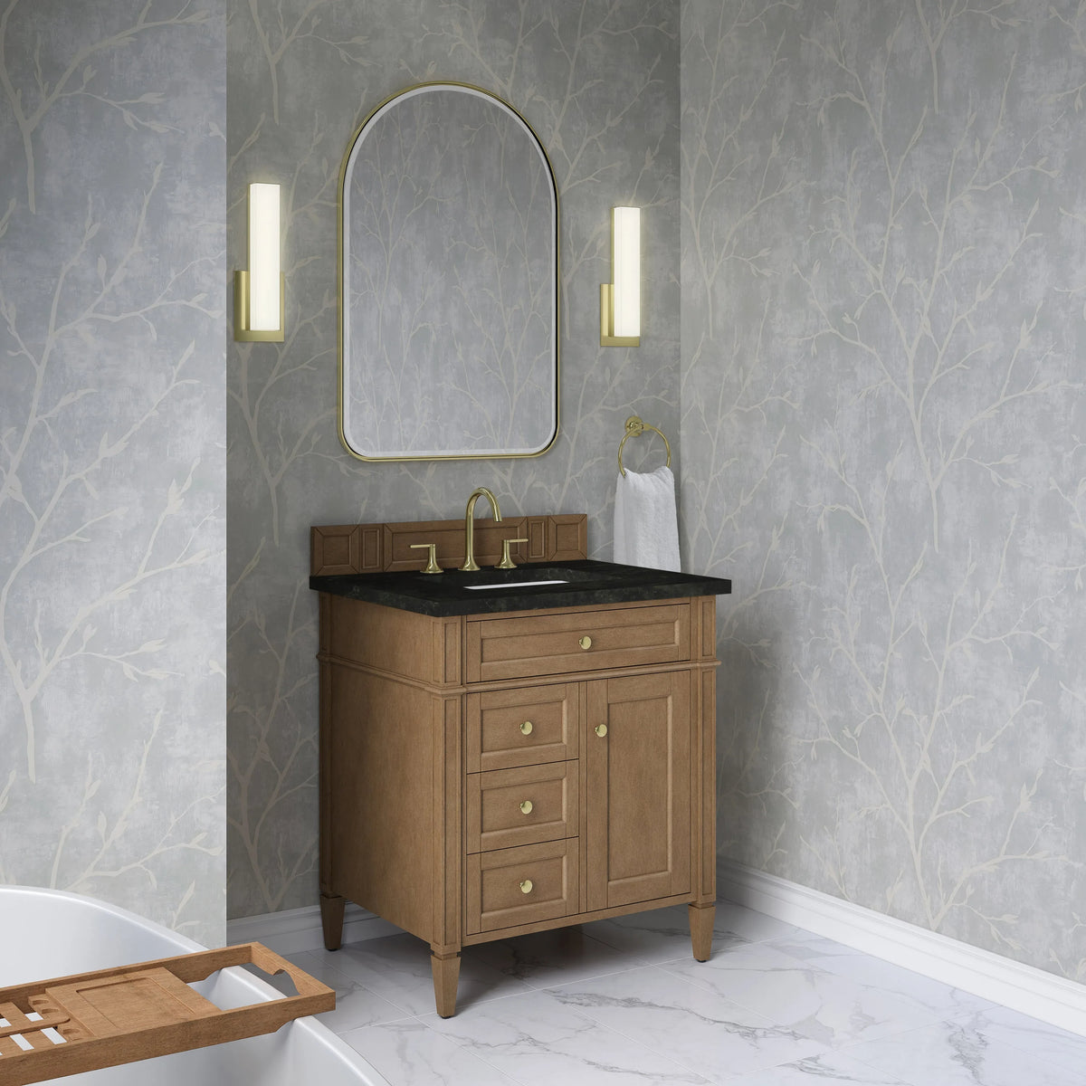 Brittany 30" Single Vanity, Pecan w/ 3 CM Phantome Eclos Top