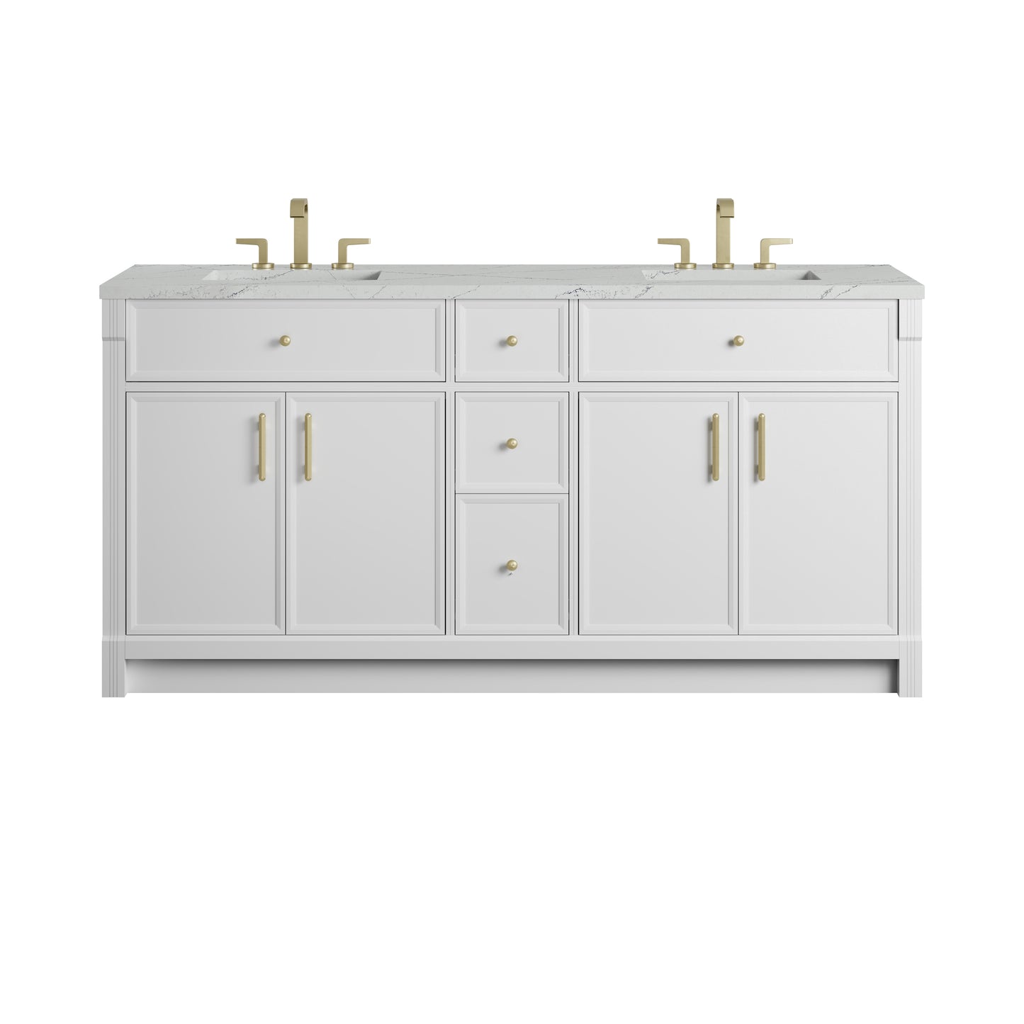 Renovate for Less Atlanta Bellshire 72" Double Vanity, Bright White w/ 3 CM Ethereal Noctis Silestone Top w/FreePower Wireless Charger