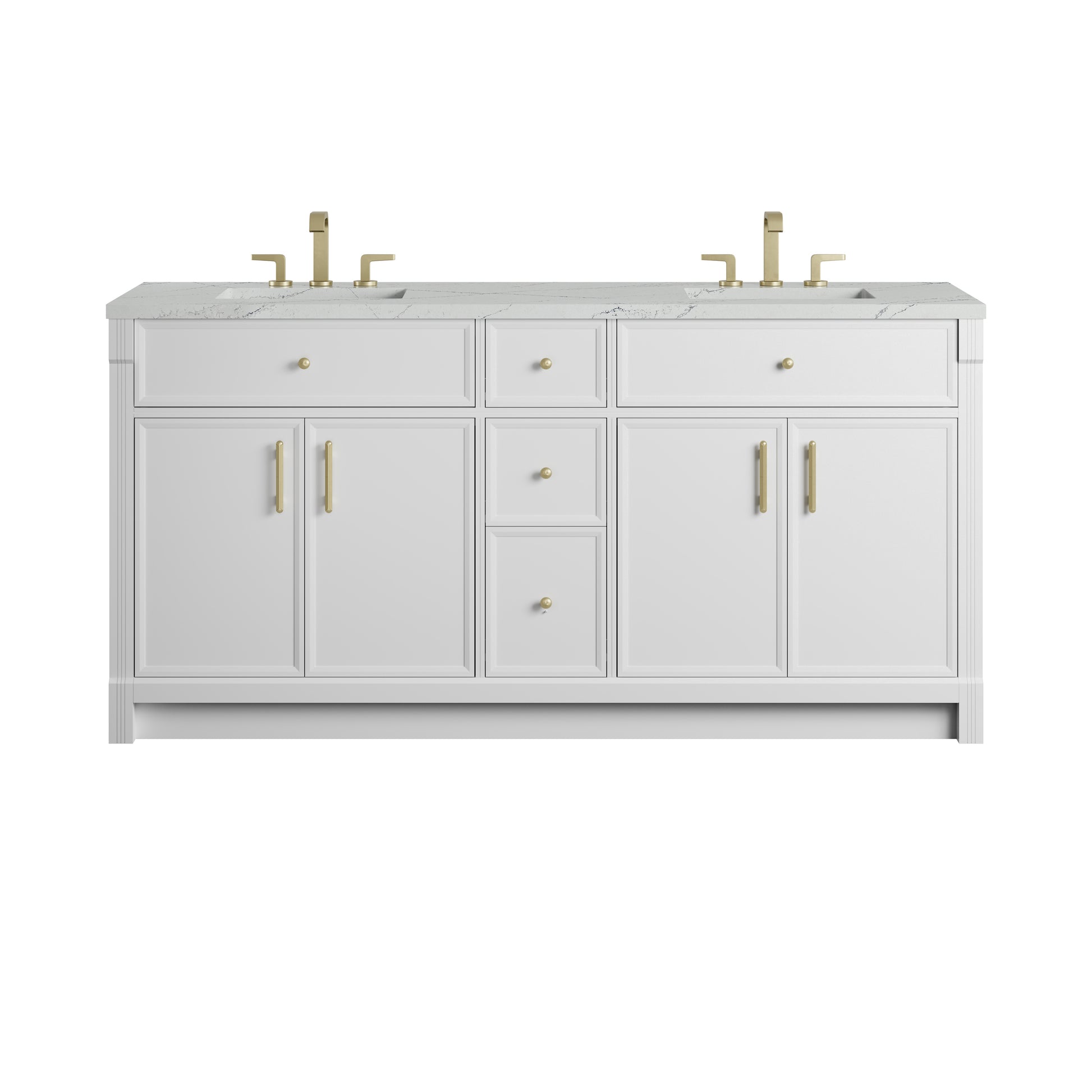 Renovate for Less Atlanta Bellshire 72" Double Vanity, Bright White w/ 3 CM Ethereal Noctis Silestone Top w/FreePower Wireless Charger