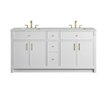 Renovate for Less Atlanta Bellshire 72" Double Vanity, Bright White w/ 3 CM Ethereal Noctis Silestone Top w/FreePower Wireless Charger
