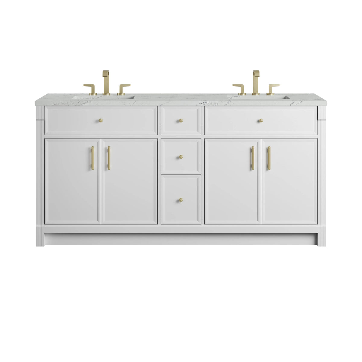 Bellshire 72" Double Vanity, Bright White w/ 3 CM Ethereal Noctis Silestone Top w/FreePower Wireless Charger