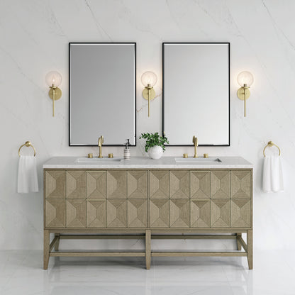Renovate for Less Atlanta Emmeline 72" Double Vanity, Pebble Oak w/ 3 CM Eternal Jasmine Pearl Top