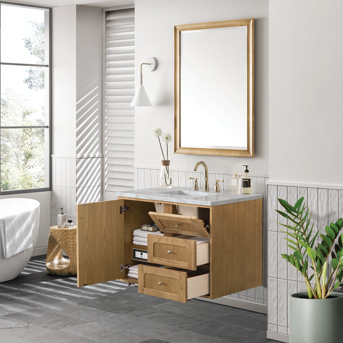 Renovate for Less Atlanta Laurent 36" Single Vanity, Light Natural Oak w/ 3 CM Victorian Silver Top