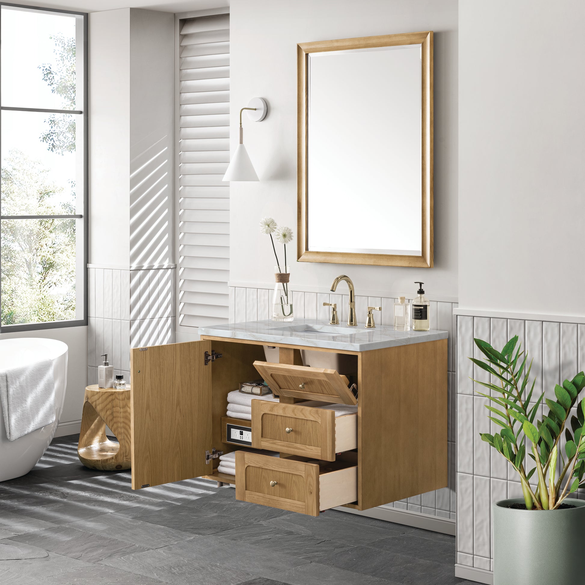 Renovate for Less Atlanta Laurent 36" Single Vanity, Light Natural Oak w/ 3 CM Victorian Silver Top