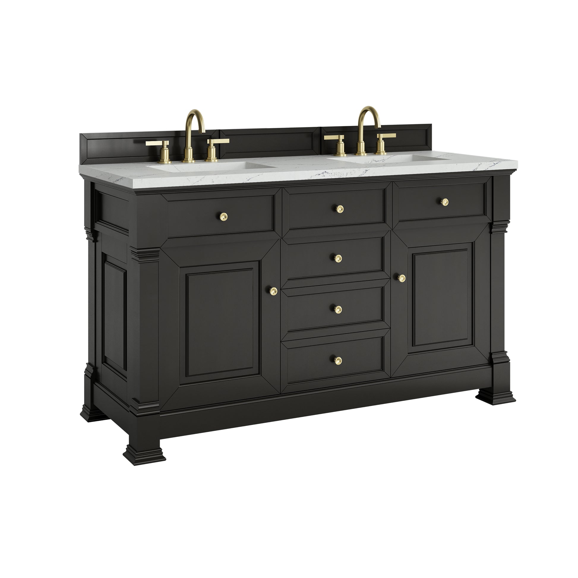 Renovate for Less Atlanta Brookfield 60" Double Vanity, Black Onyx w/ 3 CM Ethereal Noctis Silestone Top w/FreePower Wireless Charger