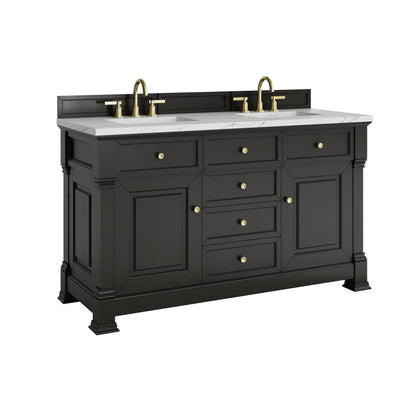Brookfield 60" Double Vanity, Black Onyx w/ 3 CM Ethereal Noctis Silestone Top w/FreePower Wireless Charger