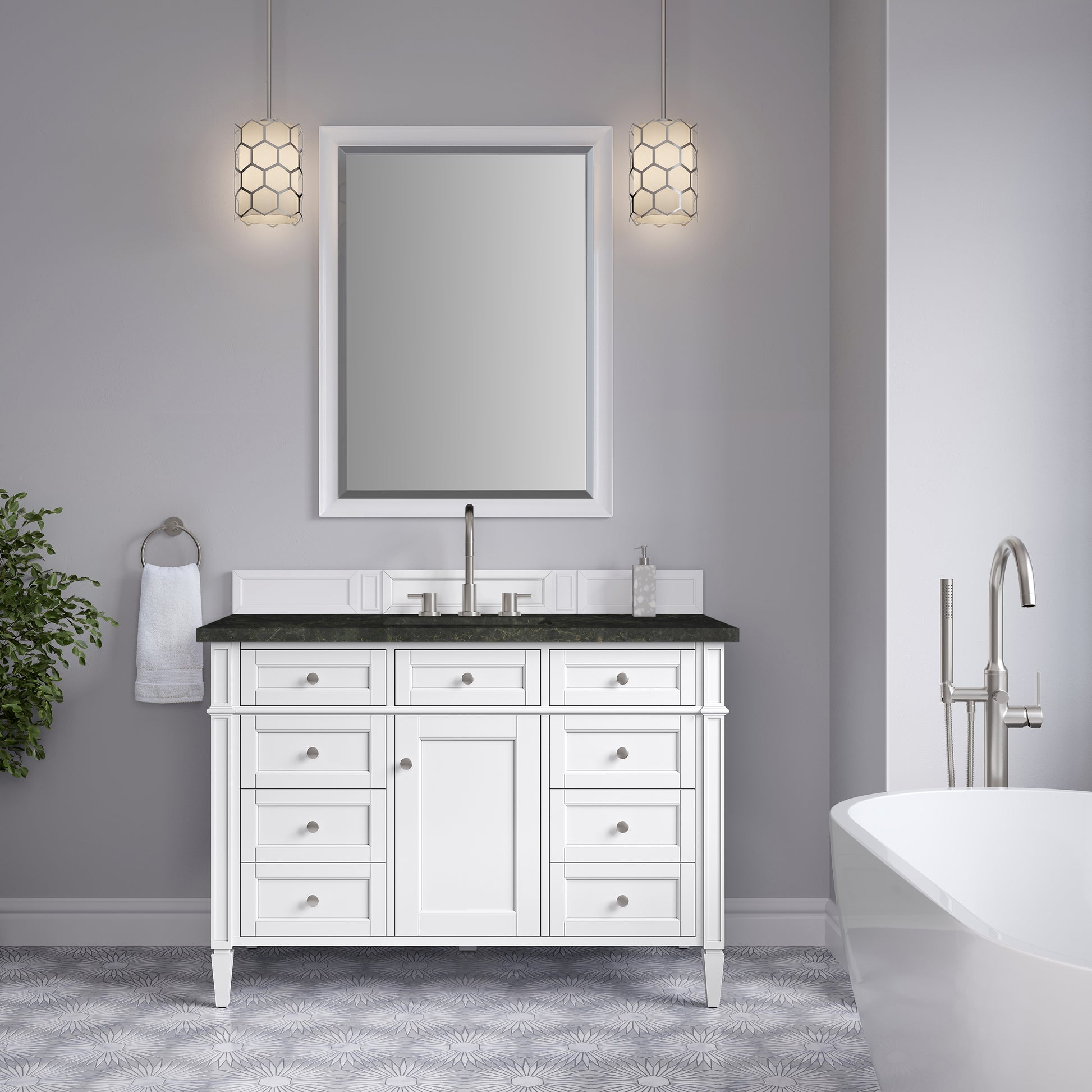 Renovate for Less Atlanta Brittany 48" Single Vanity in Bright White, w/ 3 CM Phantome Eclos Top