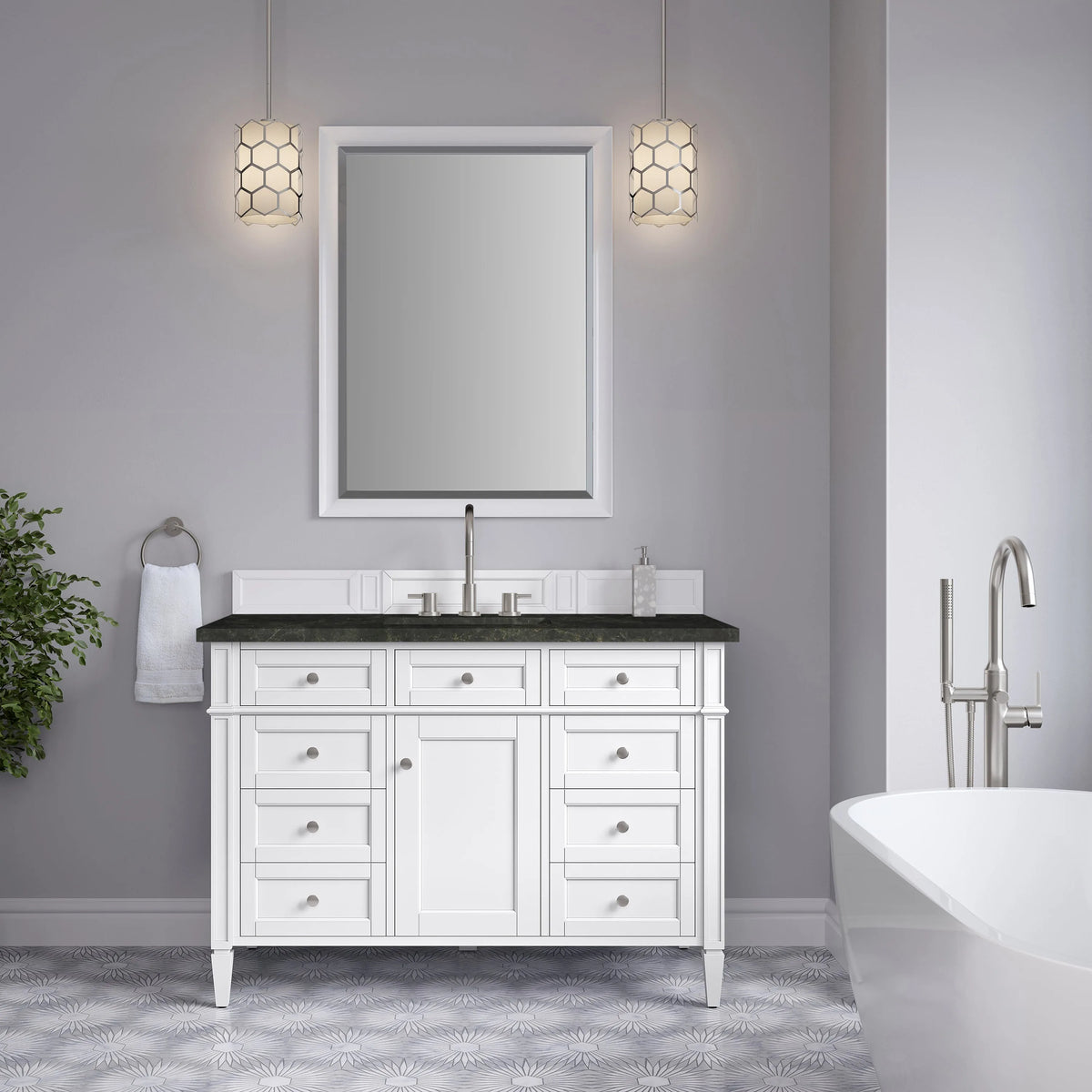 Brittany 48" Single Vanity in Bright White, w/ 3 CM Phantome Eclos Top