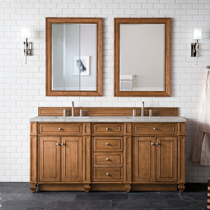 Renovate for Less Atlanta Bristol 72" Double Vanity, Saddle Brown w/ 3 CM Victorian Silver Silestone Top w/FreePower Wireless Charger