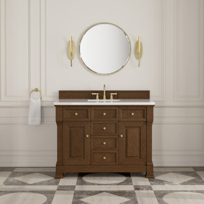 Renovate for Less Atlanta Brookfield 48" Single Vanity, Honey Oak,  w/ 3 CM White Zeus Silestone Top