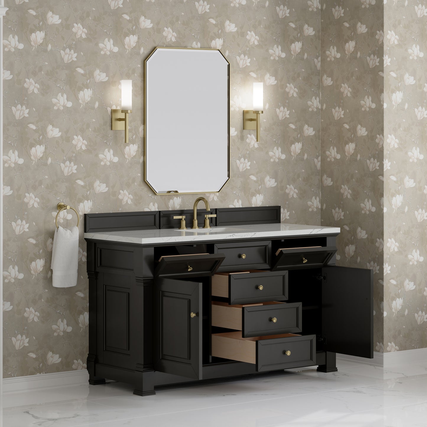 Renovate for Less Atlanta Brookfield 60" Single Vanity, Black Onyx w/ 3 CM Ethereal Noctis Silestone Top