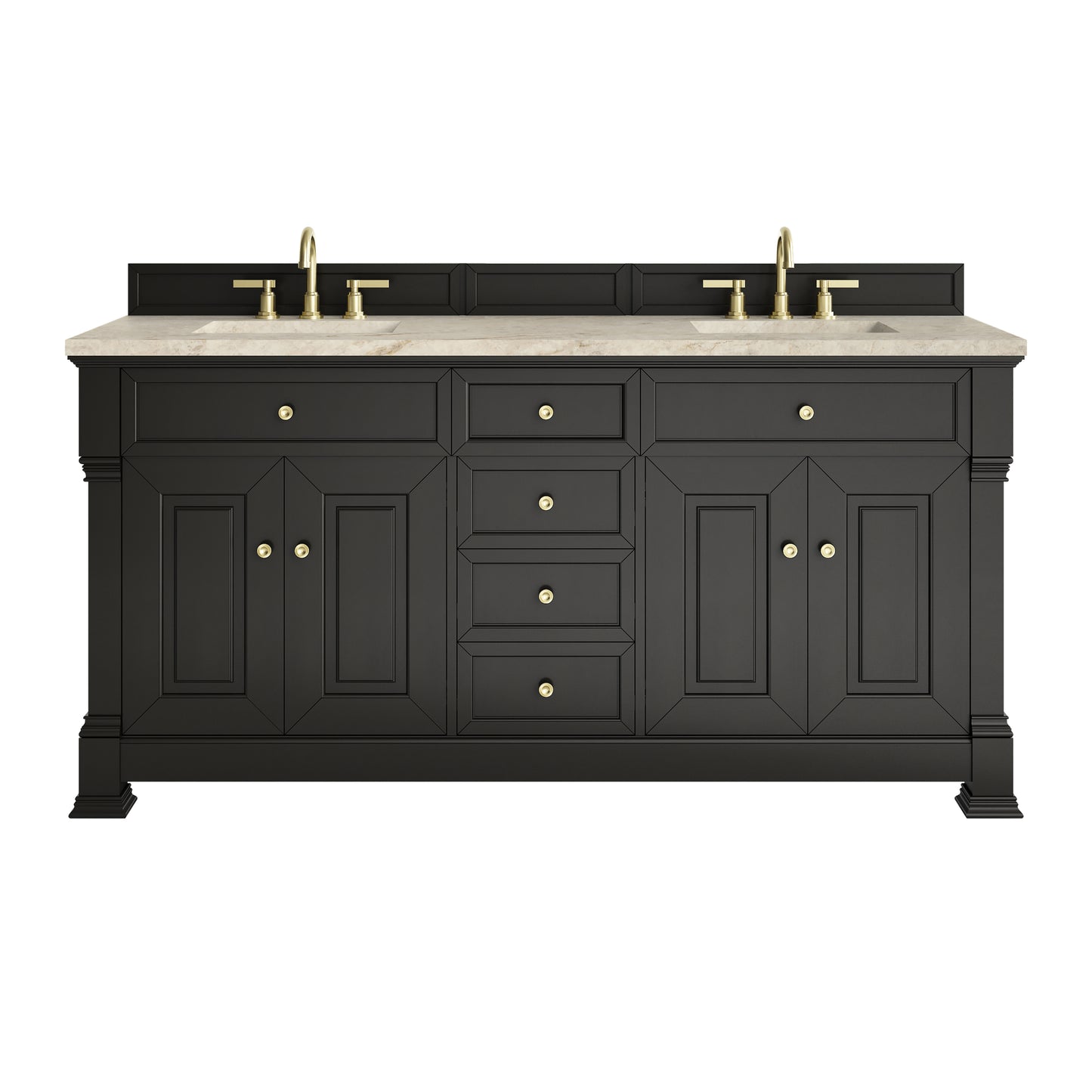 Renovate for Less Atlanta Brookfield 72" Double Vanity, Black Onyx, w/ 3 CM Tajnar Eclos Top w/FreePower Wireless Charger