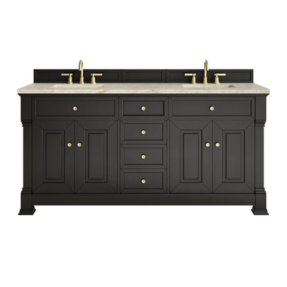Brookfield 72" Double Vanity, Black Onyx, w/ 3 CM Tajnar Eclos Top w/FreePower Wireless Charger