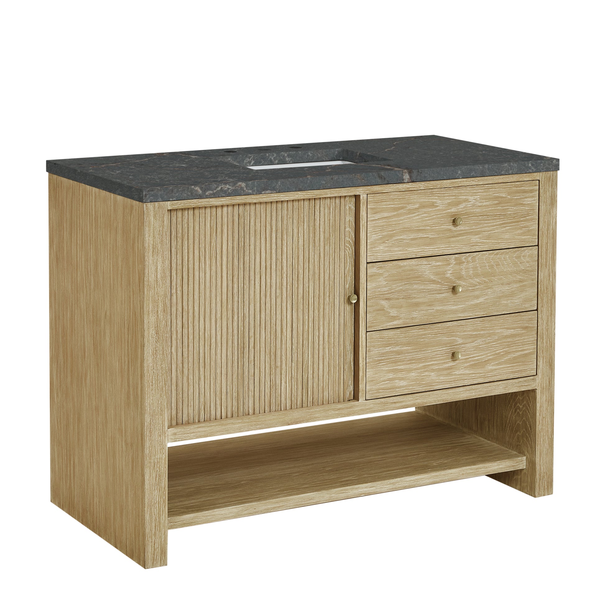 Renovate for Less Atlanta Marigot 48" Single Vanity, Sunwashed Oak w/ 3 CM Parisien Bleu Silestone Top