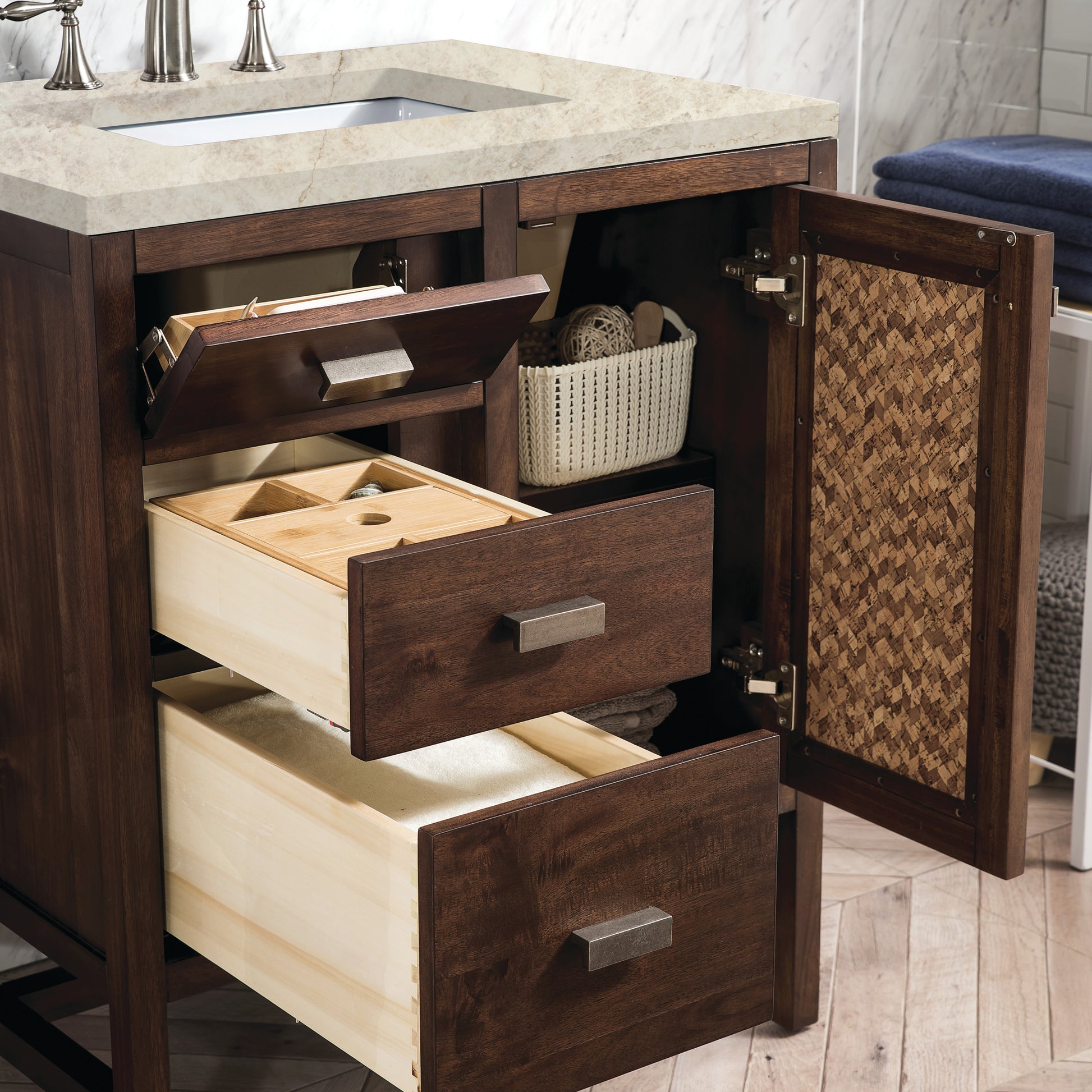 Renovate for Less Atlanta Addison 30" Single Vanity, Mid-Century Acacia, w/ 3 CM Tajnar Eclos Top