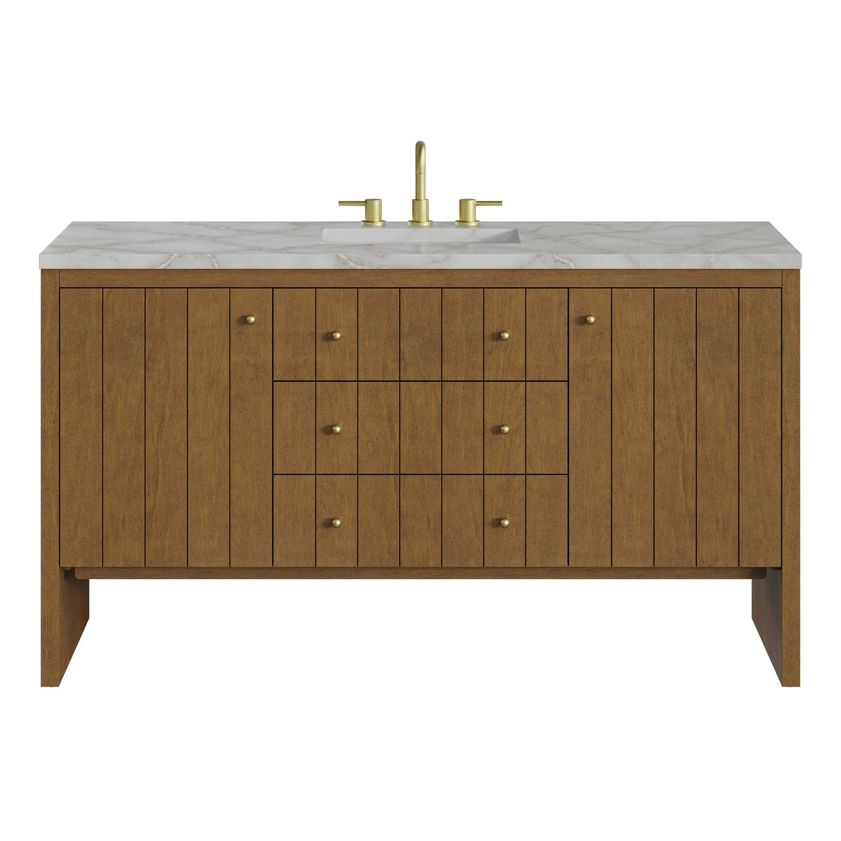 Hudson 60" Single Vanity, Honey Oak w/ 3 CM Victorian Silver Silestone Top w/FreePower Wireless Charger