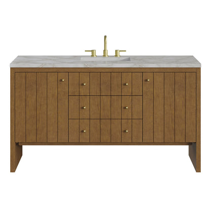 Hudson 60" Single Vanity, Honey Oak w/ 3 CM Victorian Silver Silestone Top w/FreePower Wireless Charger