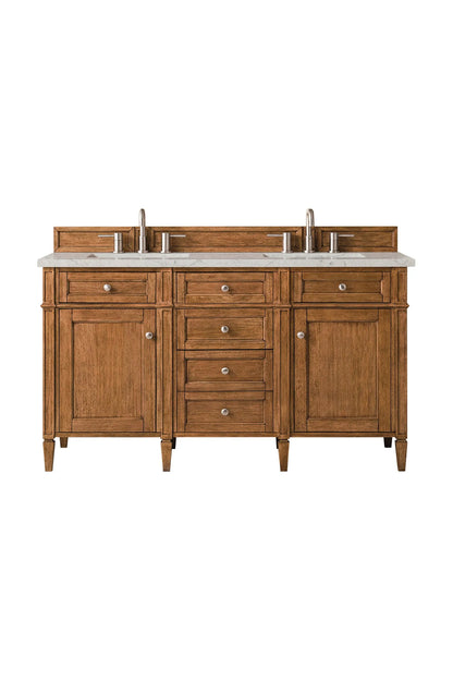 Brittany 60" Double Vanity, Saddle Brown w/ 3 CM Eternal Jasmine Pearl Silestone Top
