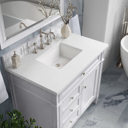 Renovate for Less Atlanta Brittany 36" Single Vanity, Bright White w/ 3 CM White Zeus Silestone Top