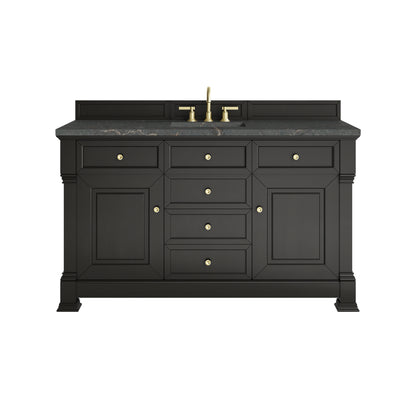 Renovate for Less Atlanta Brookfield 60" Single Vanity, Black Onyx w/ 3 CM Parisien Bleu Silestone Top w/ FreePower Wireless Charger