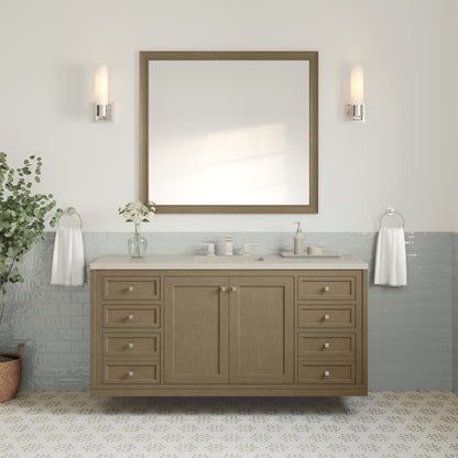 Renovate for Less Atlanta Chicago 60" Single Vanity, Walnut Whisper, w/ 3 CM Siberian Silestone Top