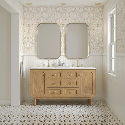 Laurent 60" Double Vanity, Light Natural Oak, w/ 3 CM White Zeus Quartz Top