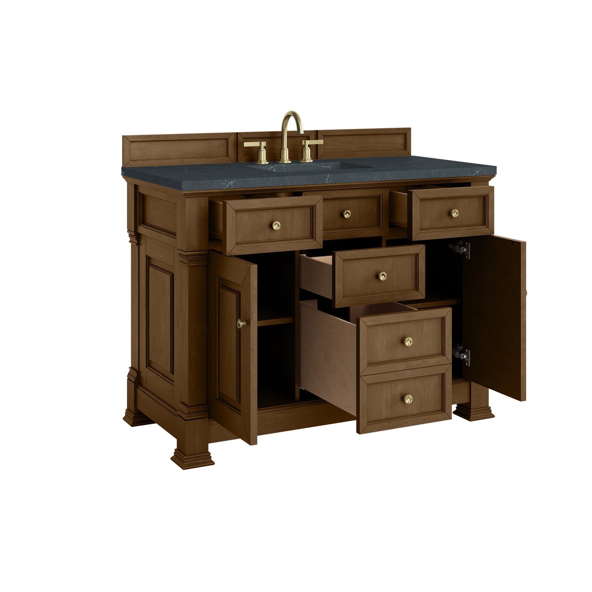 Renovate for Less Atlanta Brookfield 48" Single Vanity, Honey Oak w/ 3 CM Charcoal Soapstone Silestone Top