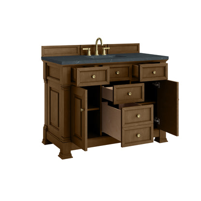 Renovate for Less Atlanta Brookfield 48" Single Vanity, Honey Oak w/ 3 CM Charcoal Soapstone Silestone Top