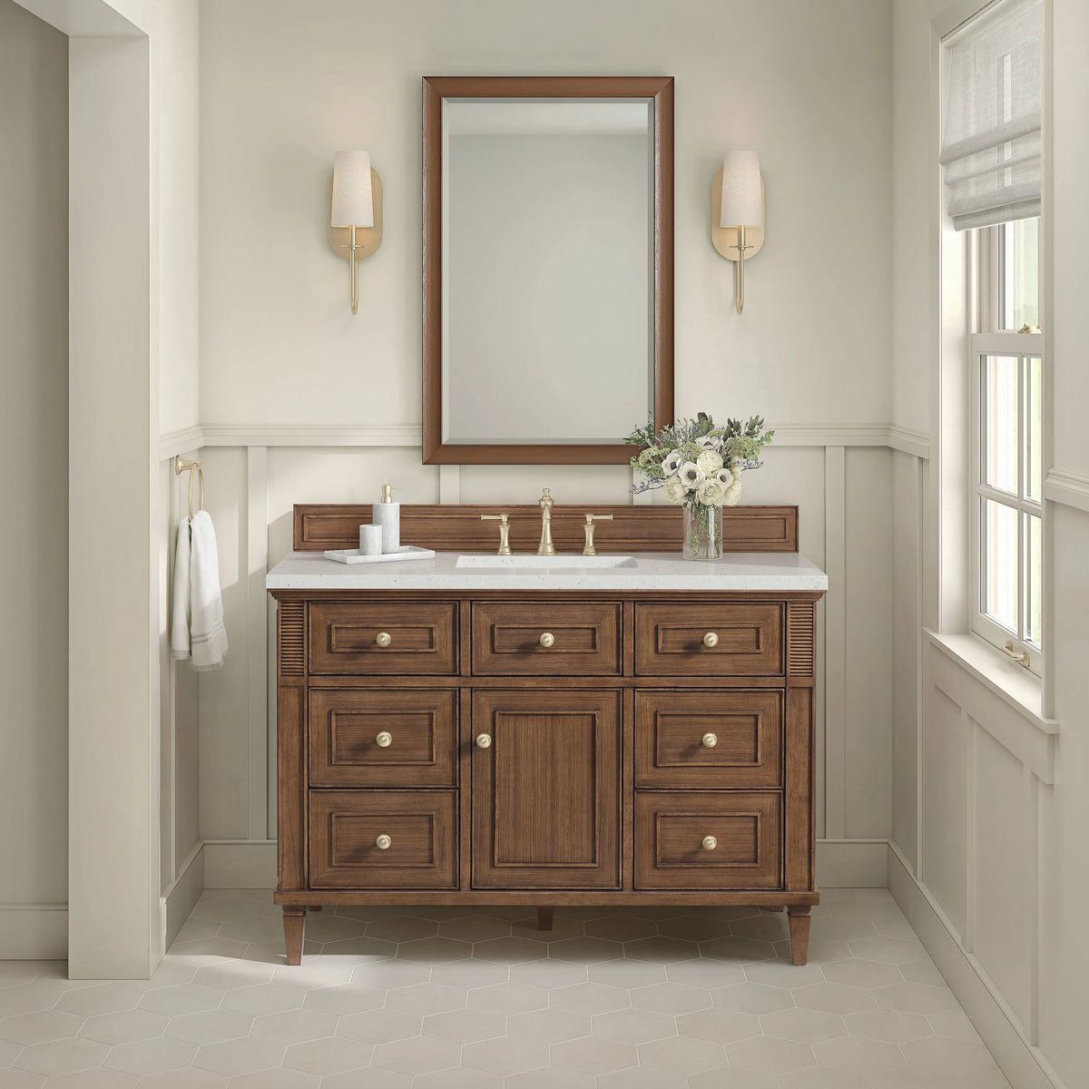 Lorelai 48" Single Vanity, Mid-Century Walnut w/ 3 CM Lime Delight Silestone Top