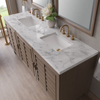 Renovate for Less Atlanta Portland 72" Double Vanity Whitewashed Walnut w/ 3 CM Carrara Marble Top