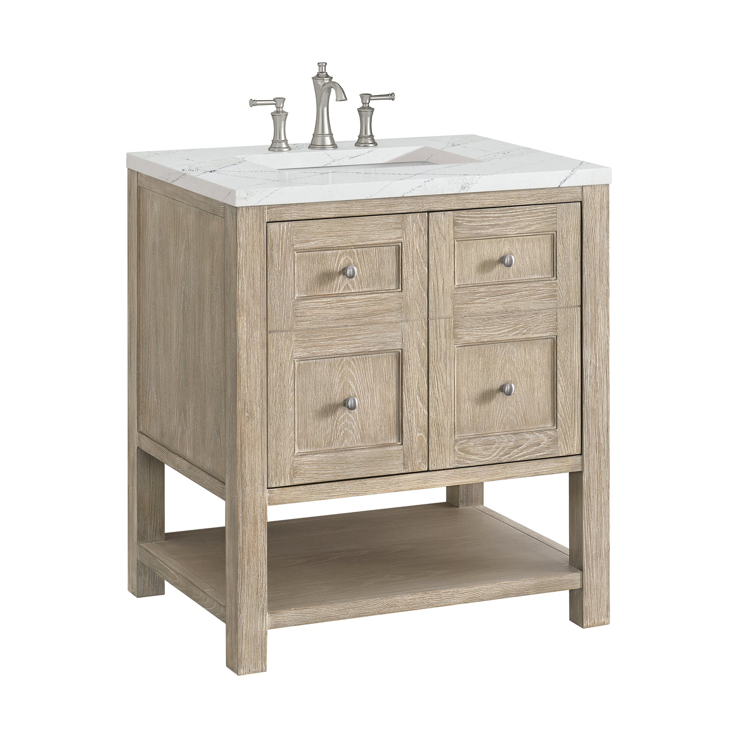 Renovate for Less Atlanta Breckenridge 30" Single Vanity, Whitewashed Oak w/ 3 CM Ethereal Noctis Silestone Top