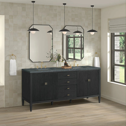 Myrrin 72" Double Vanity, Carbon Oak w/ 3 CM Parisien Bleu Silestone Top w/FreePower Wireless Charger