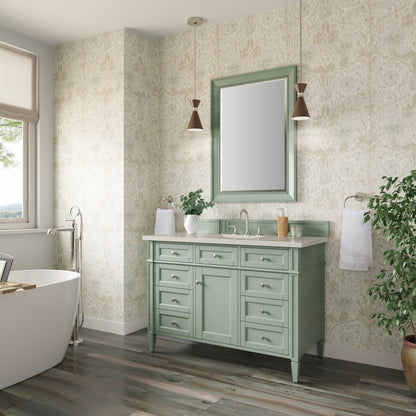 Renovate for Less Atlanta Brittany 48" Single Vanity, Sage Green, w/ 3 CM Siberian Silestone Top