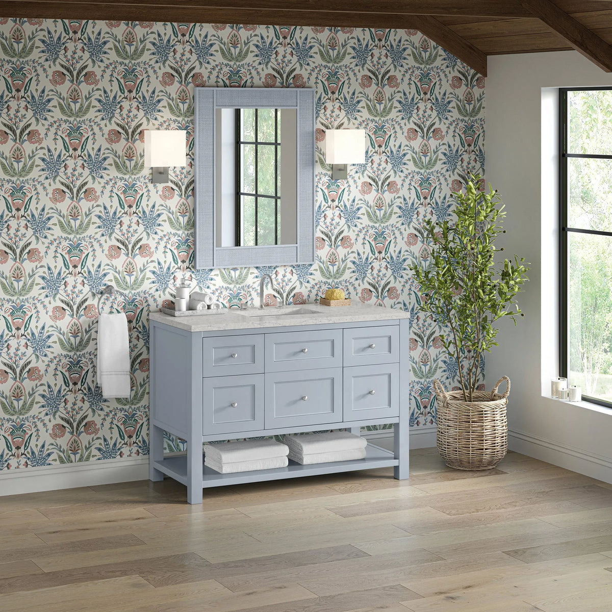 Breckenridge 48" Single Vanity, Serenity Blue, w/ 3 CM Eternal Jasmine Pearl Quartz Top w/FreePower Wireless Charger
