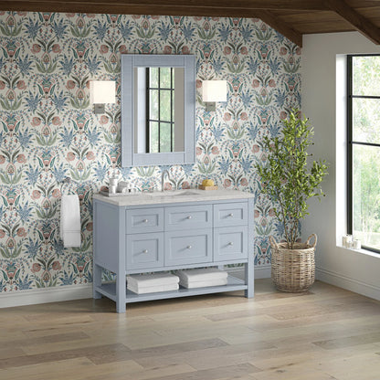 Breckenridge 48" Single Vanity, Serenity Blue, w/ 3 CM Eternal Jasmine Pearl Quartz Top w/FreePower Wireless Charger