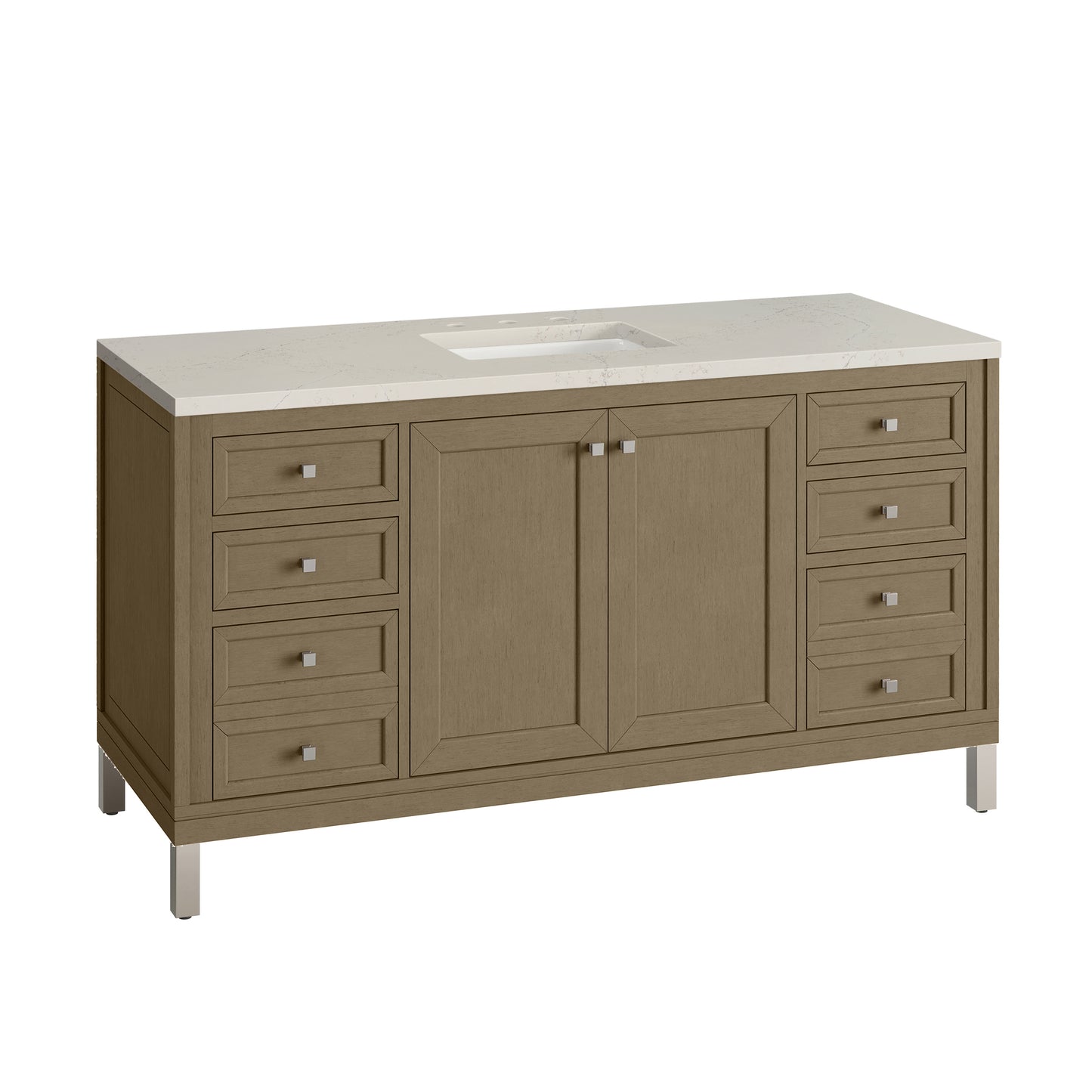 Renovate for Less Atlanta Chicago 60" Single Vanity, Walnut Whisper, w/ 3 CM Siberian Silestone Top
