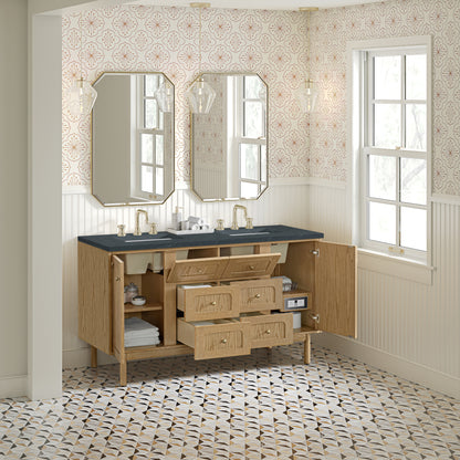 Renovate for Less Atlanta Laurent 60" Double Vanity, Light Natural Oak, w/ 3 CM Charcoal Soapstone Quartz Top
