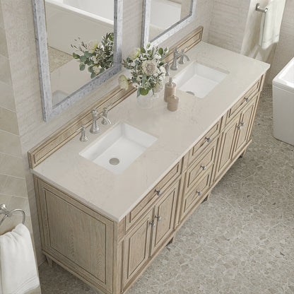 Renovate for Less Atlanta Lorelai 72" Double Vanity, Whitewashed Oak, w/ 3 CM Siberian Silestone Top
