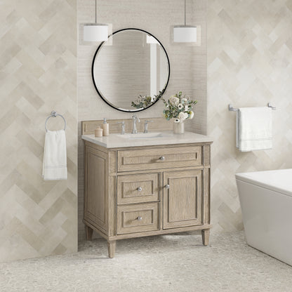 Renovate for Less Atlanta Lorelai 36" Single Vanity, Whitewashed Oak, w/ 3 CM Siberian Silestone Top