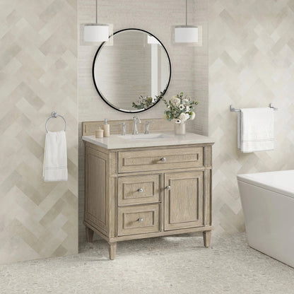 Lorelai 36" Single Vanity, Whitewashed Oak, w/ 3 CM Siberian Silestone Top