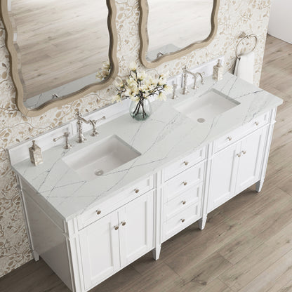 Renovate for Less Atlanta Brittany 72" Double Vanity, Bright White Vanity w/ 3 CM Ethereal Noctis Silestone Top